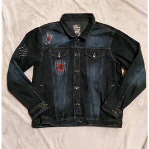 Krome Denim Jean Jacket Dark Blue Distressed Y2K Grunge Streetwear Style Size XL